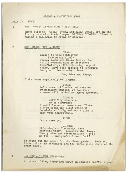 Moe Howard's 28pp. Script Dated April 1941 for The Three Stooges Film ''In the Sweet Pie and Pie'', With Working Title ''Well, I'll be Hanged!'' -- Very Good Condition